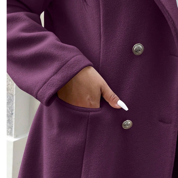 Classic Solid Double Button Floral Appliqué Mid Length Jacket Coat - Picture 11 of 13